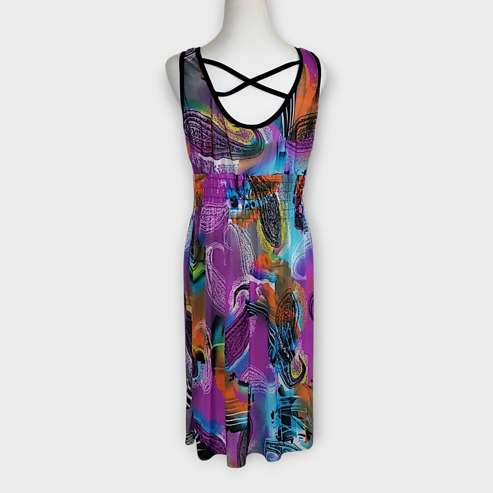 Vibrant Abstract Paisley Criss-Cross Back Midi Dress - Picture 5 of 7